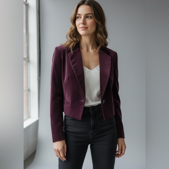 St Michael Jackets & Blazers - St.‎ Michaels / Marks and Spencer’s Women's Burgundy Velvet crop Blazer jacket S
